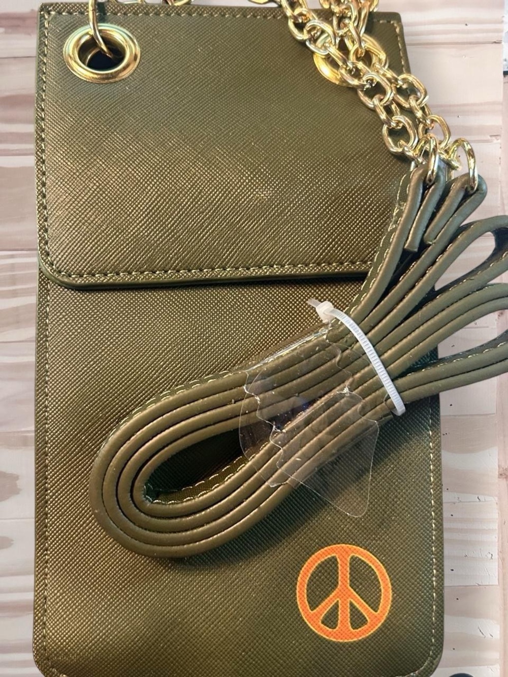 New Madden Girl Green Peace Sign Crossbody phone holder.